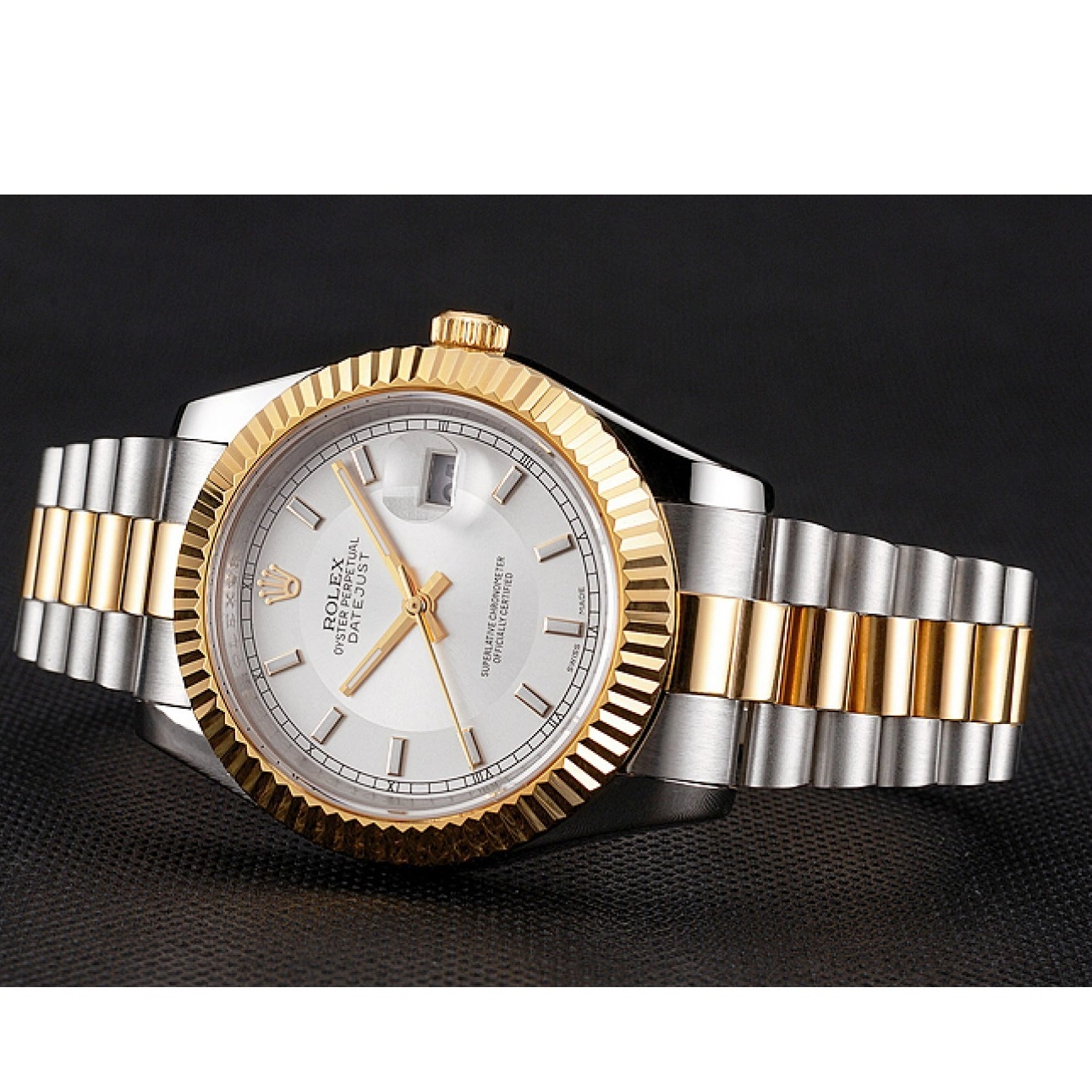 Best AAA Replica Sites White Tone Bracelet Dial Rolex Stainless Two Gold Case Datejust Bezel Gold Steel Swiss 0710